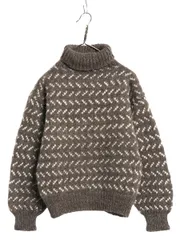 【お得なクーポン配布中!】 70s 80s バーズアイ タートルネック ウール ニット セーター レディース M ヴィンテージ ヘビーウェイト モヘア 毛足 ハイネック ツートン