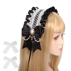 【クーポン有】ロリータ 髪飾り ロリータ カチューシャ ロリータ レース 蝶結び ヘッドドレス 萌え キュート チャーム かわいい コスプレ リボン lolita メイドカフェ サムコス (黒)