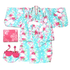 新品 ちびっこ着物 ７点セット ３歳 ４歳 HＬ アッシュ・エル 子供アンサンブル 着物 羽織 長襦袢 水色 女の子