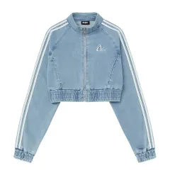 NERDY ウィメンズ デニム クロップド トラック トップス ライトブルー y2k デニムジャケット デニムシャツ 服