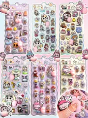 あす楽【送料無料】３枚 おしりぷにぷにシール ぷくぷく 3Dカートゥーン 3D立体 かわいい デコステッカー ごほうびシール キャラクター 手帳 スマホケース 装飾用 マシュマロ 子供 大人の図鑑 プレゼント 飾り用 DIY用 貼り付け
