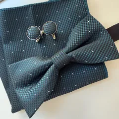 ④-11 蝶ネクタイ　ポケットチーフ　カフス3点セット