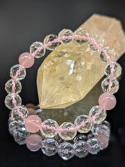 アクセサリー 天然石 ブレスレット ピンクアゲート カット水晶 16
