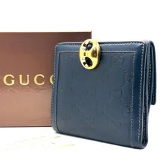 【深み色に宿る上品さ】　GUCCI オールドグッチ　二つ折り財布 グッチシマ ゴールド金具 クリップ式 本革 ヴィンテージ 箱付属　ネイビー