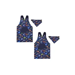 COLORFUL CANDY STYLE バッククロス子どもエプロン(100～120cm) 発見!探検!恐竜大陸(ネイビー) 2枚セット 男の子 かっこいい 子供用 子供 こども エプロン 三角巾 セット キッズエプロン 子供用 幼児 小学生 可愛い かわ 0