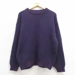 L/古着 エディーバウアー 長袖 セーター メンズ 90年代 90s バーズアイ コットン クルーネック 紫【spe】 25nov12