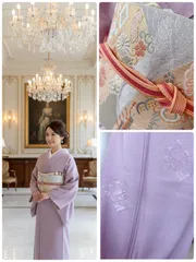 新品　訪問着フルセットお探し　一つ紋人気アースカラー淡い色　豪華宝尽くし袋帯付き