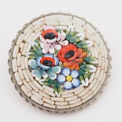 L705 モザイクガラス ITALY刻印 ブローチ フラワー デザイン シルバー