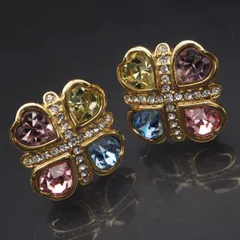 L793 MONET モネ イヤリング クローバー カラーストーン風 マルチカラー ラインストーン ゴールド デザイン コスチュームジュエリー