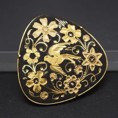 L259 金工 象嵌 ブローチ ダマスキナード バード 花鳥柄 ゴールド デザイン