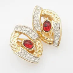 L718 NINA RICH ニナリッチ イヤリング レッドストーン風 ラインストーン ゴールド デザイン コスチュームジュエリー