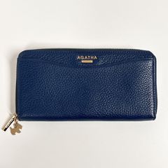 AGATHA アガタ 長財布 本革 [未使用] ネイビー ラウンドファスナー 