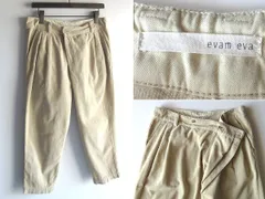 evam eva エヴァムエヴァ 前重ね コーデュロイパンツ タックパンツ テーパードパンツ 2 ベージュ 日本製