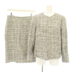 セオリーリュクス theory luxe 19AW スーツ セットアップ 上下 マルチカラーツイードアスタ MULTI. COLOR.TWEED ASTA ノーカラージャケット キディ KIDDI スカート ひざ丈 タイト 40 ベージュ 青 ブルー /YT