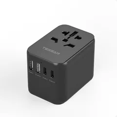 TESSAN 海外用変換プラグ 全世界対応 C/BF/O/Aタイプ変換 マルチ海外コンセント USB-A2口 USB-C2口 韓国 イギリス アメリカ オーストラリア ヨーロッパ 旅行用便利グッズ ブラック 1
