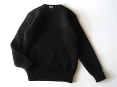 希少 90sビンテージ Polo by Ralph Lauren ラルフローレン ポロポニーロゴ刺繍 長リブ ウール ローゲージ ニット セーター S 黒 ブラック
