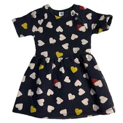 B064 PETIT BATEAU プチバトー ハート柄 半袖 ワンピース ネイビー 女の子 ガールズ 6ans