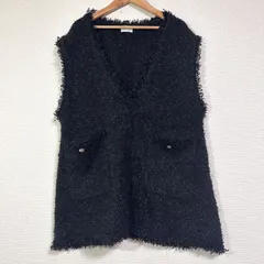 グリーンレーベルリラクシング 24AW ツイードニットベスト 深Vネック ゆったりめ ブラック FREE