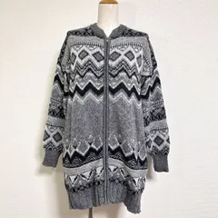 SHIPS any 22AW ノルディックジャカードジップカーディガン モヘヤ混 ウォッシャブルニット チャコールグレー FREE