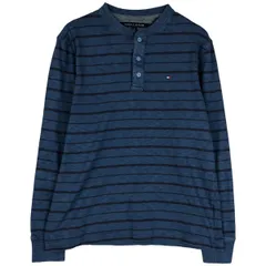 古着 トミーヒルフィガー TOMMY HILFIGER ボーダー柄 ヘンリーネック ロングTシャツ ロンT メンズM相当/eaa599130