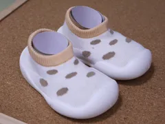 ★国内在庫・即日出荷★【サイズ11.5cm/12.5cm/13.5cm/14.5cm/15.5cm】ソックスシューズ/靴下靴 K17-6茶水玉柄 ブラウンドット柄ファーストシューズベビーシューズ 室内履き上履き小さい足の子大きい足の子　低出生体重児ビッグベビー