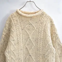 80s～ IRELAND製 Irish Homecraft アイリッシュホームクラフト ネップ ウール ロールネックデザイン アランセーター プルオーバーニット ヴィンテージ ビンテージ 北欧 ヨーロッパ古着 レディースL～XL相当