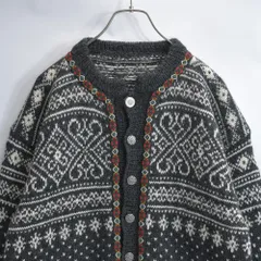 70～80s Nordic Cardigan ノルディック柄 メタルボタン デザイン ウール ニット カーディガン セーター 北欧ヴィンテージ ビンテージ ヨーロッパ古着 メンズM～L相当
