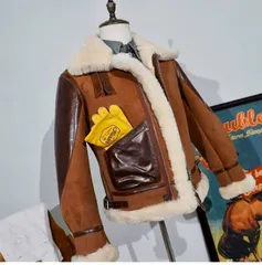 新品未使用 h 高品質 ヴィンテージ加工  巴顿（Batten）スタイル B-3 フライトジャケット風 馬革スリーブ × メリノ羊皮毛一体 メンズ 冬用 ムートン レザージャケット