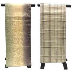 京やJ244 正絹 袋帯 洒落袋 全通柄 三色暈し染め 彩宴 格子柄 両面使い リバーシブル 2way 長尺 ロングサイズ 袷・単衣の着物兼用 訪問着 付下げ 色無地 江戸小紋 紬 小紋 フォーマル～カジュアルまでOK 未使用 新古品 仕立て上がり