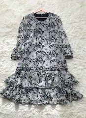 INGEBORG 長袖　総柄　膝丈ワンピース　サイズ　9