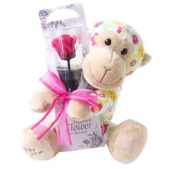 プリザーブドフラワー プリザードフラワー 花柄おサルさんと一輪の薔薇 ピンク プレゼント お祝い 記念日 誕生日 アレンジ レンジ フラワーギフト フラワーアレンジメント 枯れないバラ 花 女性 母の日 プレゼント 花 1