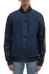 ナイキ／NIKE スタジャン ブルゾン ジャケット JKT アウター メンズ 男性 男性用コットン 綿 キャンバス レザー 革 ネイビー 紺  NSW SELVEDGE DENIM DESTROYER JACKET デストロイヤー アワードジャケット リブ デ