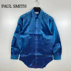 PAUL SMITH 00s y2k archive shiny blue poly L/S shirts M ポールスミス シアー 透け ポリエステル 光沢 長袖ボタンシャツ 平成 オールド