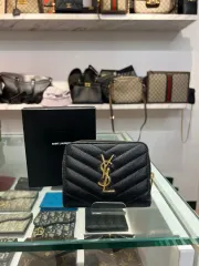 イヴ・サンローラン コンパクト ジッパーアラウンド 二つ折り財布 ブラック ゴールド