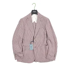 BARBA バルバ / JCK ACTIVE テーラードジャケット 2Bシングル ヴァージンウール シルク リネン 千鳥格子 レッド イタリア製 434226のサムネイル