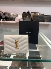 (OS) イヴ・サンローラン レディース 二つ折り財布 白 ゴールド