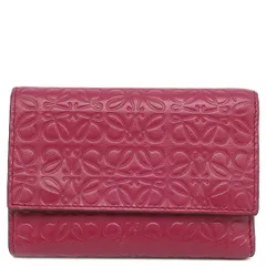ロエベ LOEWE 三つ折り財布 リピート スモール バーティカル ウォレット カーフ エンボスシルクカーフ ラズベリー シルバー金具 アナグラム エンボス加工   C499S97X04 【箱】【中古】