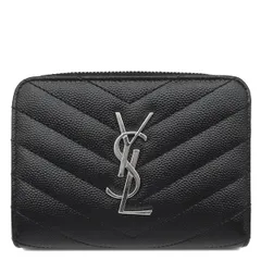 サンローラン SAINT LAURENT 二つ折り財布 コンパクト ジップアラウンド ウォレット レザー ブラック シルバー金具 黒 Vステッチ  403723 【保存袋】【中古】