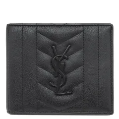 サンローラン SAINT LAURENT 二つ折り財布 モノグラム ウォレット レザー ブラック ブラック金具 黒 札入れ ステッチ  453210【中古】
