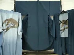 平和屋着物■極上　男性　紬　アンサンブル　長襦袢(袷)・長羽織セット　濃い青褐色　羽裏・鷹　逸品　未使用　DZAB2162kh6