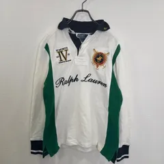 S00314｜RALPH LAUREN White Green Black｜ラルフローレン ホワイト グリーン ブラック｜メンズ 長袖ポロシャツ 刺繍 コットン Y2K｜90S｜古着｜大人気｜一点物｜ヴィンテージ｜フォロー割あり