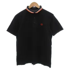 フレッドペリー FRED PERRY ポロシャツ ロゴ刺繍 半袖 鹿の子 ライン L 黒 ブラック オレンジ /JS ■FF