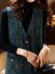 高級感 ツイード ワンピース 裾プリーツ フレア ジャンパー スカート