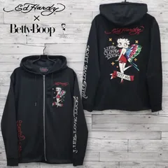 新品 メンズ Ed Hardy BETTY BOOP エドハーディー ベティーブープ コラボ 長袖 パーカー ジップアップ フーディー ジップパーカー 裏毛 ベティ ベティー 刺繍 プリント キャラクター グッズ ユニセックス レディース 黒 ブラックのサムネイル