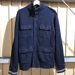 1297 TOMMY HILFIGER ジップアップセーター ネイビー M トミーヒルフィガー ニット フルジップ ダブルジップ 裏起毛 ウール 古着卸 アメリカ仕入