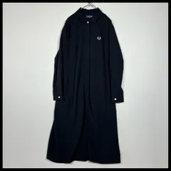 フレッドペリー　Fred Perry　プリーツバックシャツドレス　比翼　シャツワンピース　ロング　ブラック　黒　薄手