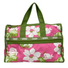 LESPORTSAC(レスポートサック) ボストンバッグ - グリーン×ピンク×白 花柄/本体ロックなし