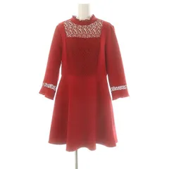 ザラ ベーシック ZARA BASIC レース切り替えスタンドカラーワンピース ミニ ひざ上丈 L 赤 レッド /KO ■OS