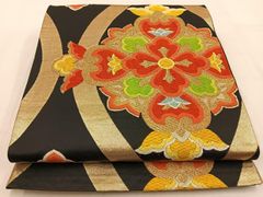 平和屋着物◎六通柄袋帯　唐織　宝相華　黒地　金糸　正絹　逸品　BAAW0230hj