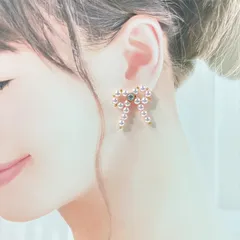 ピアス　リボンパール　ピンク　大人可愛い　パール　カジュアル　フォーマル　デート お祝い　七五三　入学式　卒業式　大人可愛い　おおぶり　送料無料